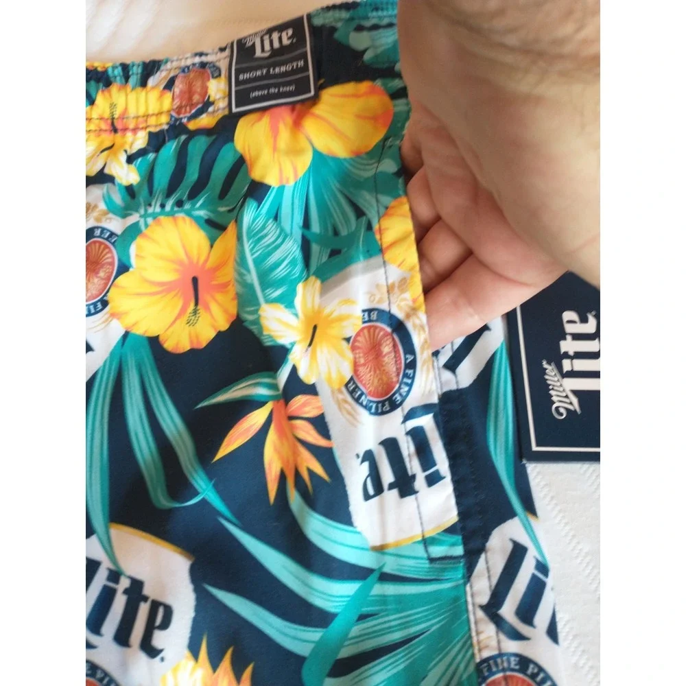 Miller Lite Swim Shorts Men's Floral‎ 4XB Trunks Beer Logo Swim Trunks Beach NWT